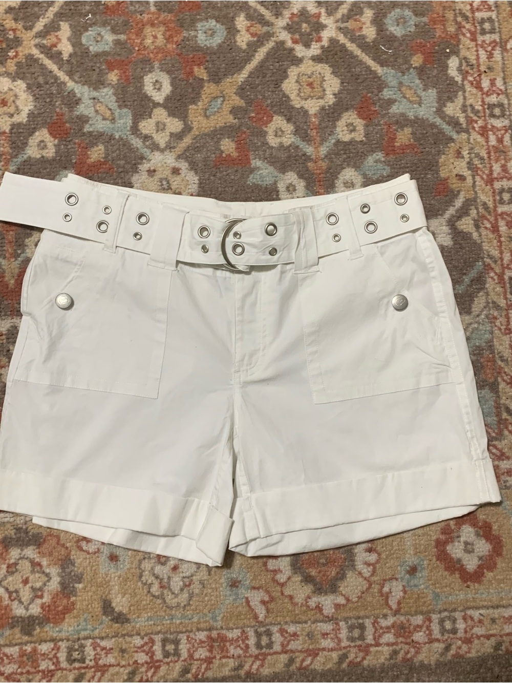 NWOT Boston Proper White Cuffed Grommet Belted Shorts Women's 6